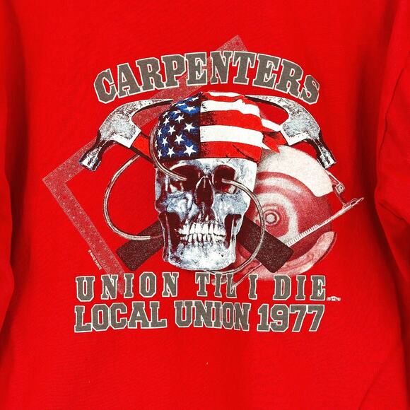 Vintage Carpenters Union Line T-Shirt Large Local 1977 USA Skull Double Sided - Picture 5 of 7